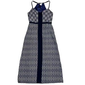 NWT J Crew Navy Blue White Geometric Print Maxi Dress Racer Back Size 2